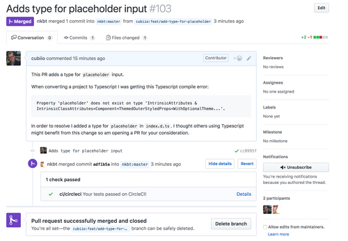 “Screenshot of merged Pull Request”